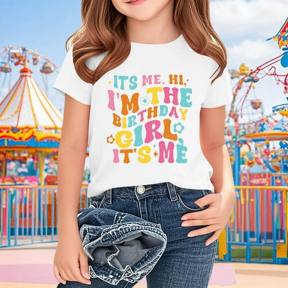 Delliss Summer Birthday Day Graphic Cotton Tops Girls Short Sleeve T-Shirt Casual Top Tees Kids