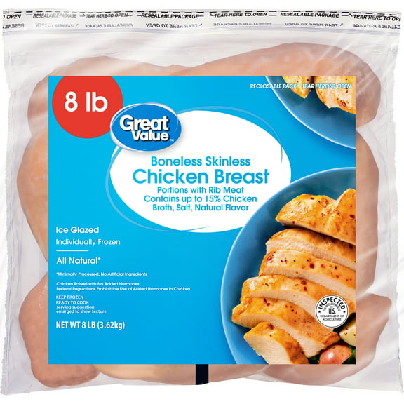 Great Value All Natural Boneless Skinless Chicken Breast, 8 lb (Frozen)