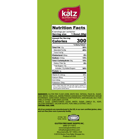 Katz Gluten Free Donuts - 4 | Gluten Free, Dairy Free, Nut Free, Soy Free, Kosher | 7 Pack