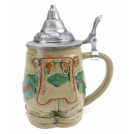 Oktoberfest Haus Multicolor Ceramic German Lederhosen Beer Stein with Metal Lid 0.55 Ltr