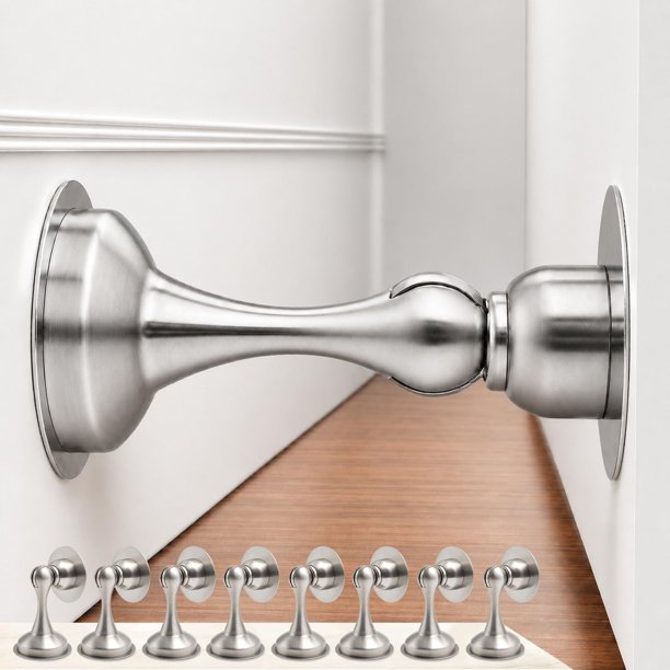 YDAJIURI Tope Magnético para Puerta de 8 Piezas, Color Plata, Sin Taladro