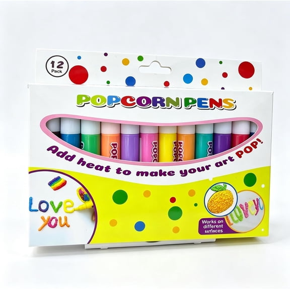 12PCS Popcorn Pens, DIY Bubble Puffy Drawing Pens, 3D Painting Pens for Drawing, Cards and DIY Crafts
