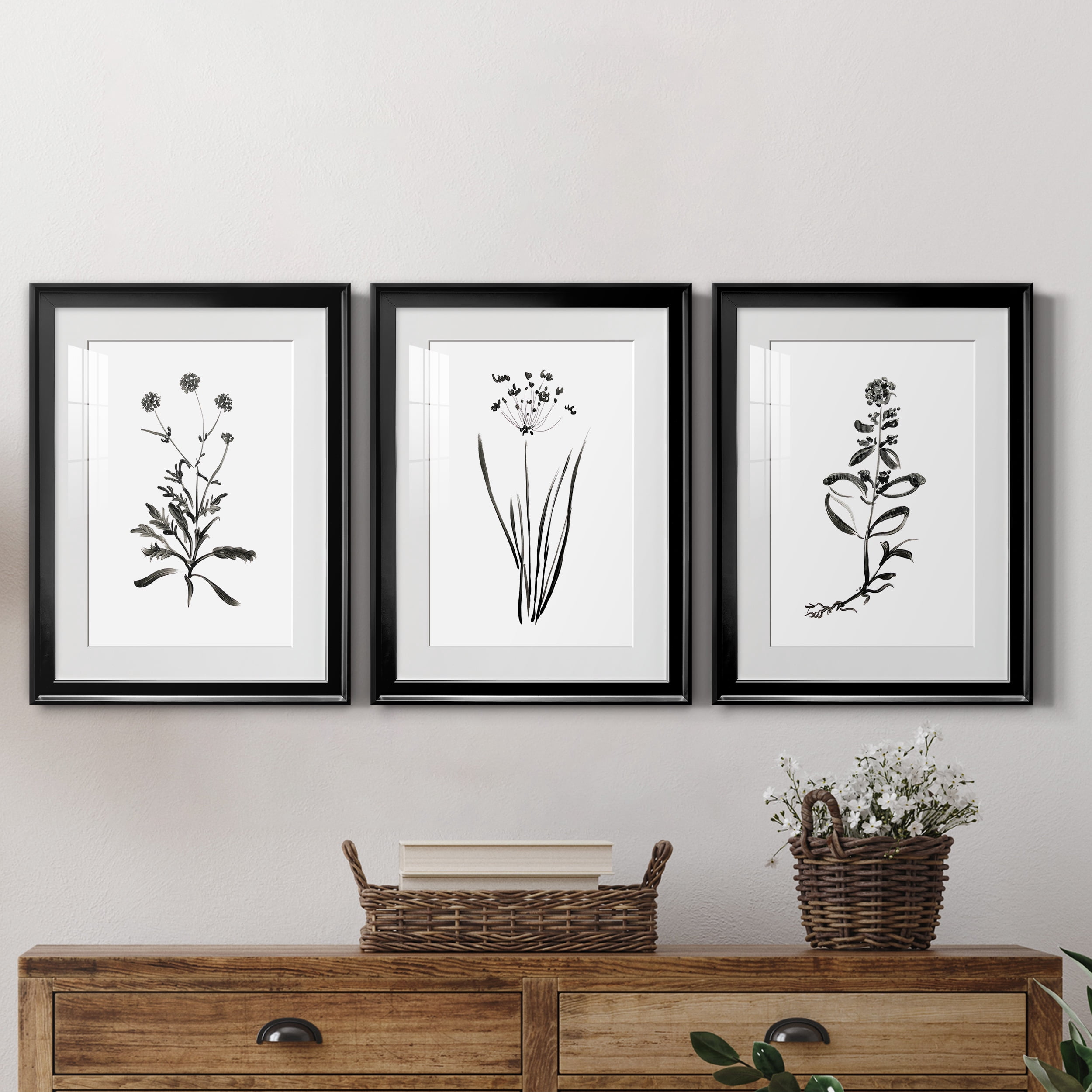 Inky Botanical I Premium Framed Prints Set of 3 - Ready to Hang - 22 x 30 Each - Black Frame