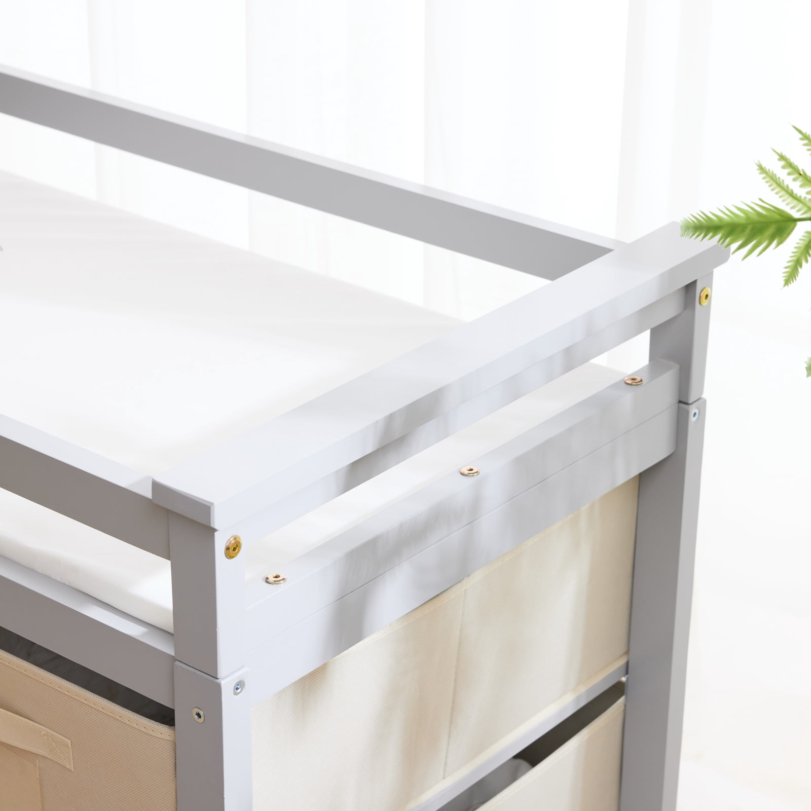 Zimtown Baby Changing Table,Dresser Baby Diaper Changing Station with Laundry Hamper,Infant Nursing Table with 3 Storage Drawers,Removable Safety Rail & Strap for Bedroom,Gray