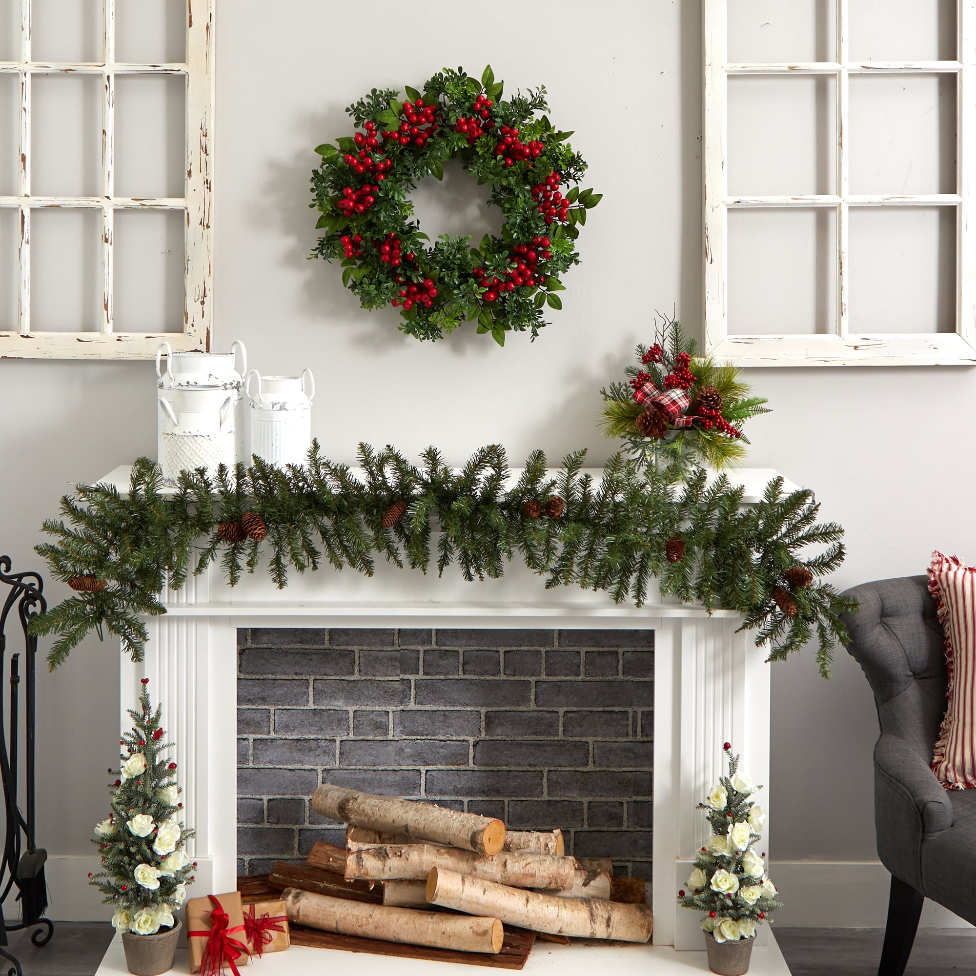 Nearly Natural Polyester Holiday Wreath, 24" (Assorted Colors)