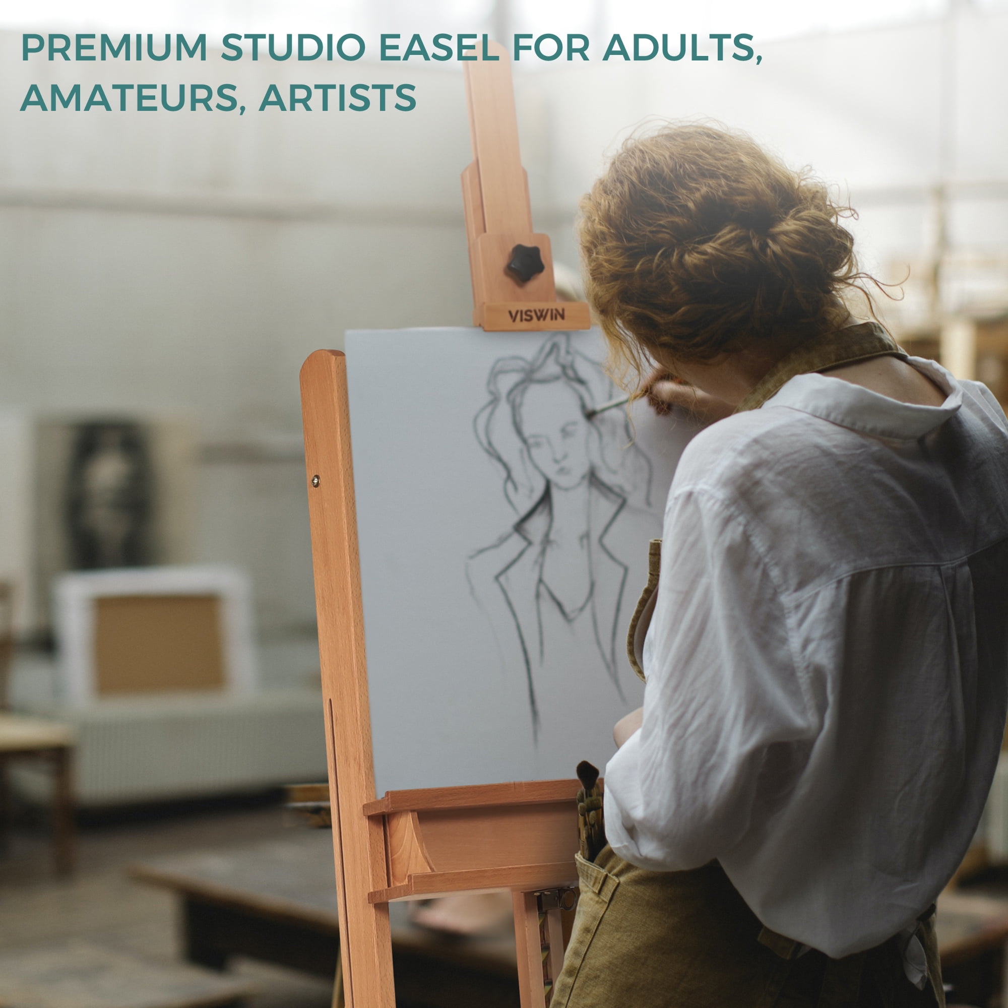 VISWIN Large H-Frame Easel 53"- 91 "H, Hold Canvas up to 78"-Natural