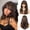 Brown, variant on Layered Synthetic Wig with Fringe for Women, Synthetic Fiber Construction, Curly Texture, Wavy Texture, designed as a wearable hair styling piece for daily wear and party and costume styling