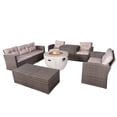 thumbnail image 5 of 7-Piece Patio Grey Wicker Conversation Sofa Set with Fire Pit Table, 5 of 6