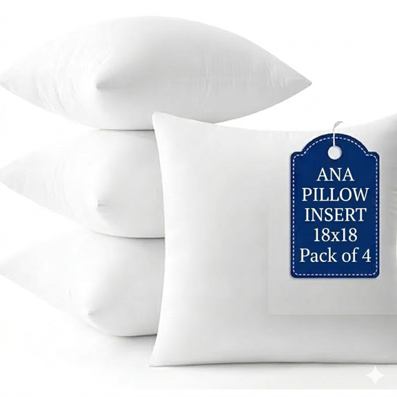 ANA 18 X 18 Pack of 4 pc Hypoallergenic Square Form Decorative Throw Pillow Inserts Couch Sham Cushion Stuffer,Square Pillow Form for Patio, Furniture, Bed, Living Room, Garden