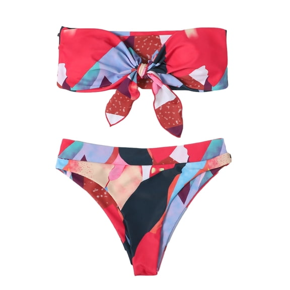 Odeerbi Two Piece Swimsuit for Women Fashion Print Erogenous Bikini Pad Swimwear Beachwear Set Bikinis Tops Red