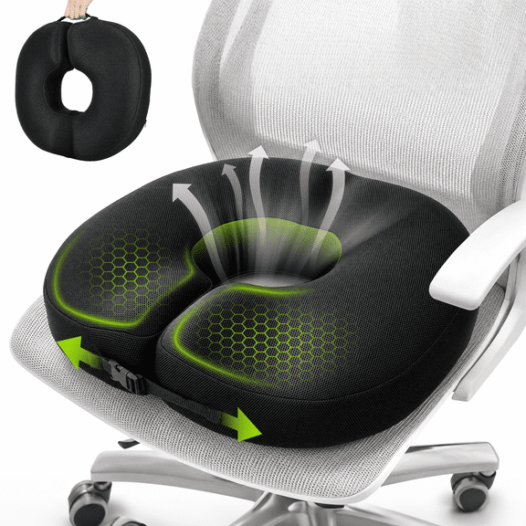Merryhome Donut Pillow Seat Cushion for Tailbone Pain Relief and Hemorrhoid Relief, Memory Foam Donut Chair Cushion for Postpartum, Pregnancy, Sciatica and Coccyx Pain Relief, Black