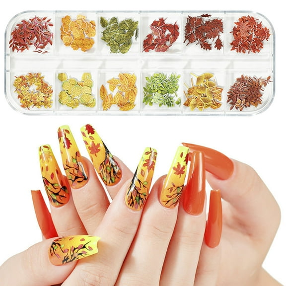 Fall Nail Art Stickers Decals Leaf Glitter Maple Fall Nail Art Supply Sequins Manicure Tips Accessories 12 Boxes Autumn Maple Leaf Holographic Nail Sequins Acrylic Nail Art Supplies
