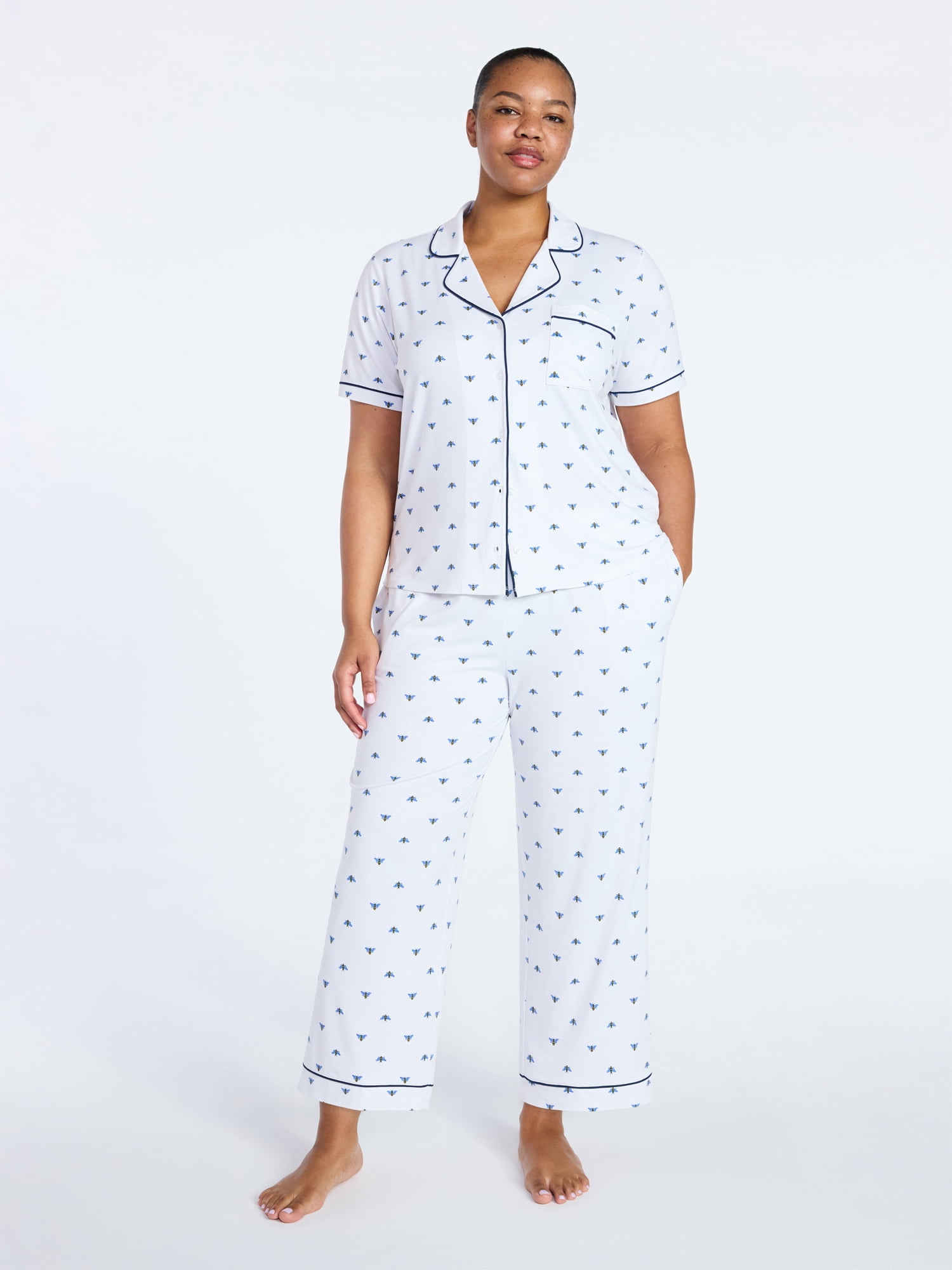 Joyspun Women's Dreamy Soft Collection Notch Collar Top and Capri Pants Pajama Set, 2-Piece, Sizes XS-3X