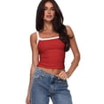 thumbnail image 6 of SCHUHLAND Women's Y2K Lace Trim Cami Top - Sexy Contrast Spaghetti Strap Tank, Trendy Hot Girl Aesthetic Slim Fit Ribbed Camisole, S-XXL, 6 of 9