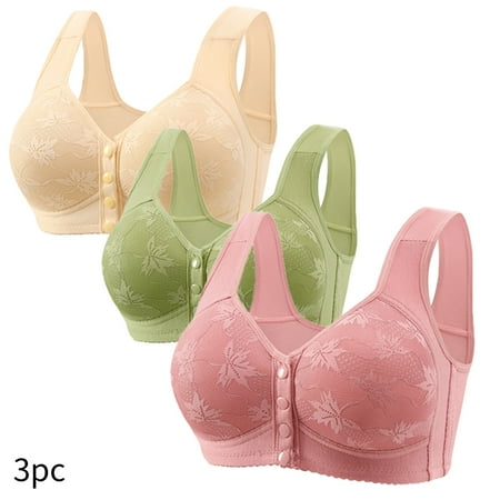 Atogsazn 3 Pack Daisy Bra for Seniors Comfortable Plus Size No Underwire Bra for Women Crop Top Push up Full Coverage Bralette Pink XXXXL on Clearance