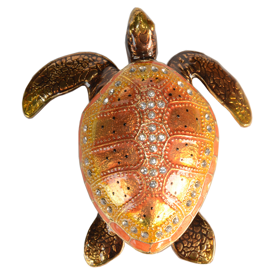 Turtle Hinged Trinket Jewelry Box Animal Decor Necklace Rings Earrings Storage Box Collectible Gifts (Brown)