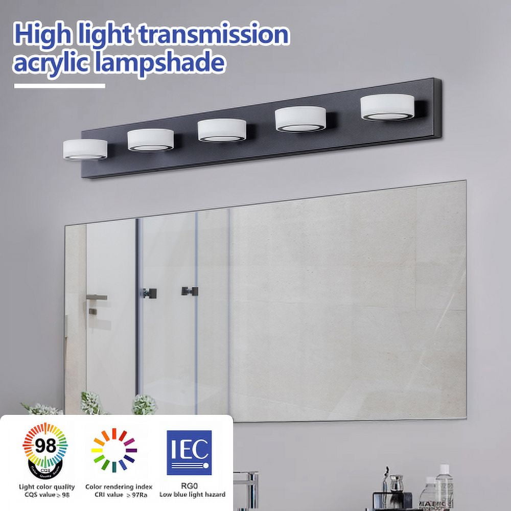 ACE-LIGHTS,Modern 5-Light Rotatable & Dimmable LED Vanity Light Fixture with Acrylic Shades,Energy-Efficient Bathroom Wall Sconce for Bathroom,Dressing Room,Mirror Cabinet,Living Room(Black）