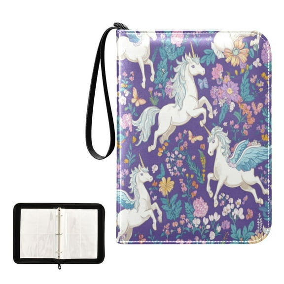 400 Pockets Trading Cards Album,Card Binder 4-Pocket, Cards Collector Album Holder Fits 400 Cards with 50 Removable Sheets Unicorns and Pegasi Pattern