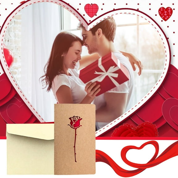 Clearance! Diy Leather Heart Three Birthday Valentine's Day Greeting Card Retro Kraft Paper Hollow Heart Card New Year Christmas Greeting Card Valentine's Day Card Thank You Valentines Day