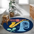 thumbnail image 4 of 4ft Washable Round Rug, Colored Instruments Non-Slip Circle Area Rug for Living Room Bedroom, Retro Pink Yellow Blue Green Saxes Blue Indoor Floor Mat for Home Decor, 4 of 9
