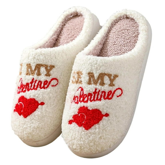 Wovix Unisex Valentine's Day Slippers Soft Plush Fluffy Warm Home Slippers Indoor Outdoor Slippers Soft Lightweight Plaid Couple Shoes Daily White 37