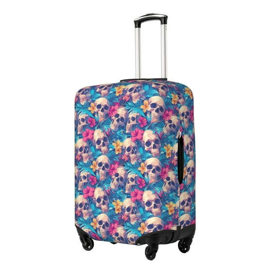 Hirioo Skull blue leaf for Elasticity Suitcase Cover (No luggage Included) Durable Luggage Protector Fits 18-32 Inch Luggage-Small