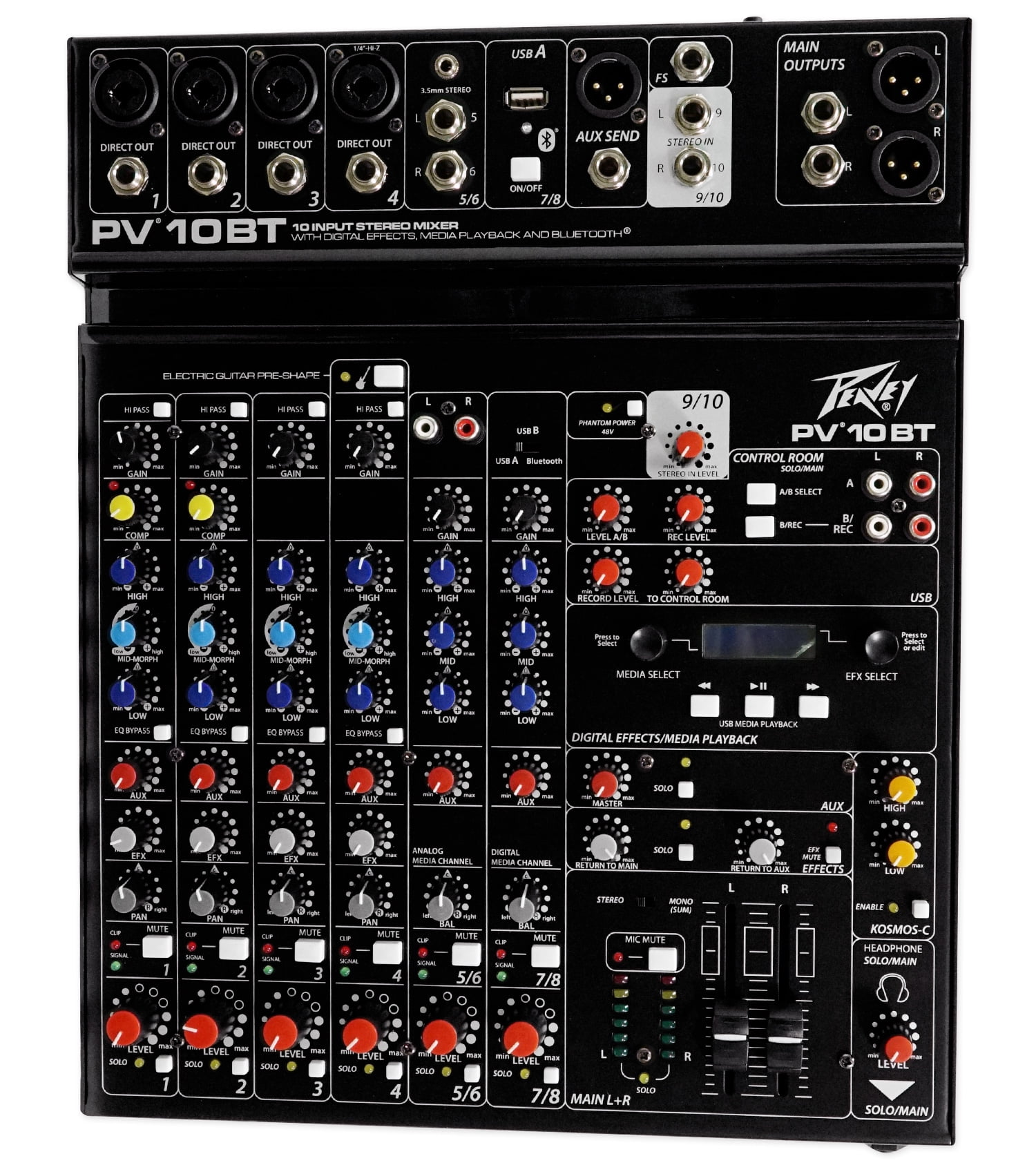 Peavey PV10BT Pro Audio Mixer,4 mic In,Bluetooth/USB,Compressor/Effects Bundle with Peavey PV 20' XLR Female to Male Low Z Mic Cable