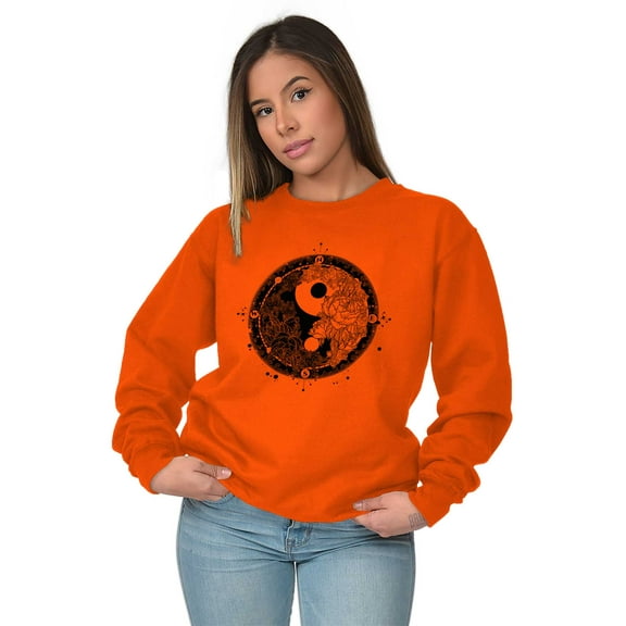 Floral Yin Yang Symbolic Spiritual Women Plus Size Crewneck Sweatshirt Brisco Brands 2X
