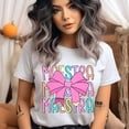thumbnail image 2 of Maestra T-Shirt for Women, Cute Rainbow Pencil Teacher Tee with Pink Bow, Light Blue, Size 4XL, 2 of 6