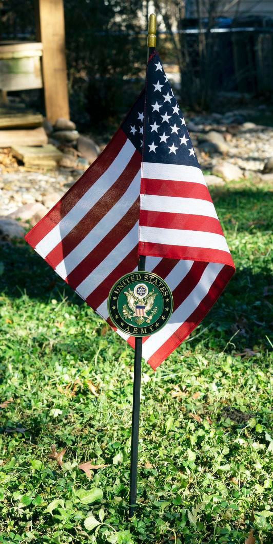 Allied Army Veteran Grave Marker With 30 Inch Tall American Cemetery Flag