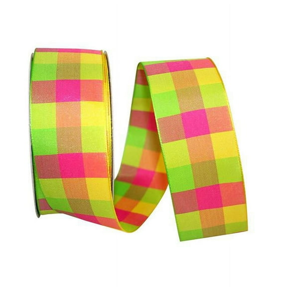 Reliant Ribbon - 25462W-C03-09J, Check Clark Wired Edge Ribbon, Comb. 3, 1-1/2 Inch, 25 Yards