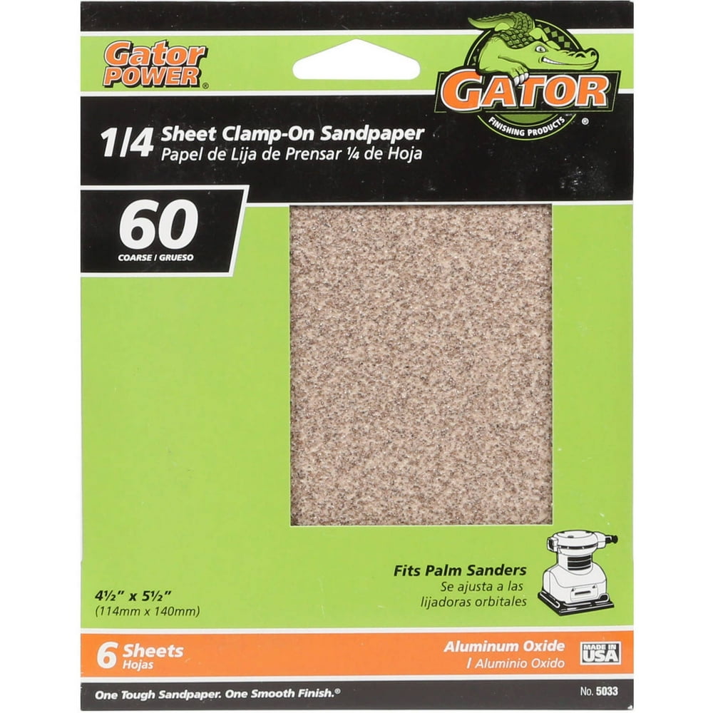 Gator ClampOn MultiSurface 1/4 Sandpaper Sheets, 60Grit, 6Pack, 503330