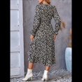 thumbnail image 4 of Vestido Maxi Bohemio Floral de Verano para Mujer, Cruzado, de Larga, con Cuello en V y Volantes, Corte A, Fluido, para Invitadas de Boda. Negro M, 4 of 10