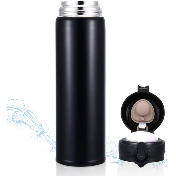 Stainless Steel Water Bottle Vacuum Insulated Flask Thermos,Reusable Wide  Mouth One Touch Spout Lid Cap 420ml Travel Sport Tea Coffee Drinking  Container (Black) 