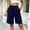 #0344-Navy, variant on Puyaiuu Women Elastic High Waist Pleated Side Pocket Knee Length Bermuda Shorts Pink XXL Gift