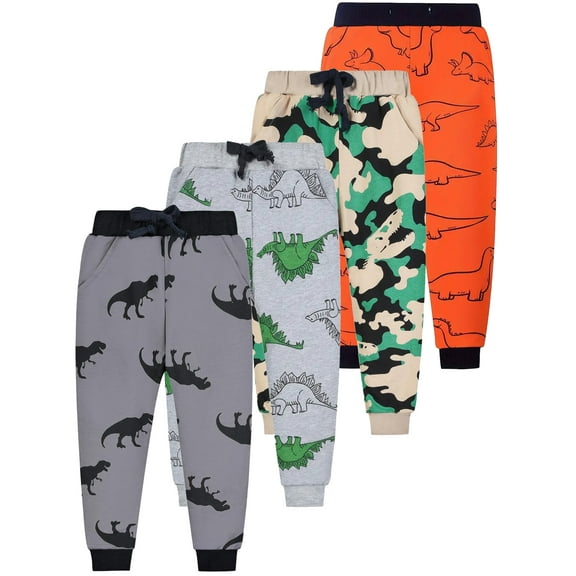 QEFJNO Toddler and Little Boys Cotton Pull On Active Jogger Pants Casual Sweatpants with Drawstring 1Pcs Black Dinosaur 3T