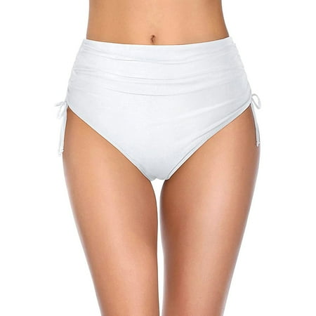 TODOZO Women High Waisted Bikini Bottoms Full Coverage Swim Bottom Tummy Swimsuit Bottom Women s Mid Waist Bikini Bottoms - Full Coverage Swim Bathing Suit Bottom Side Tied Swimsuit Bottoms White Xl