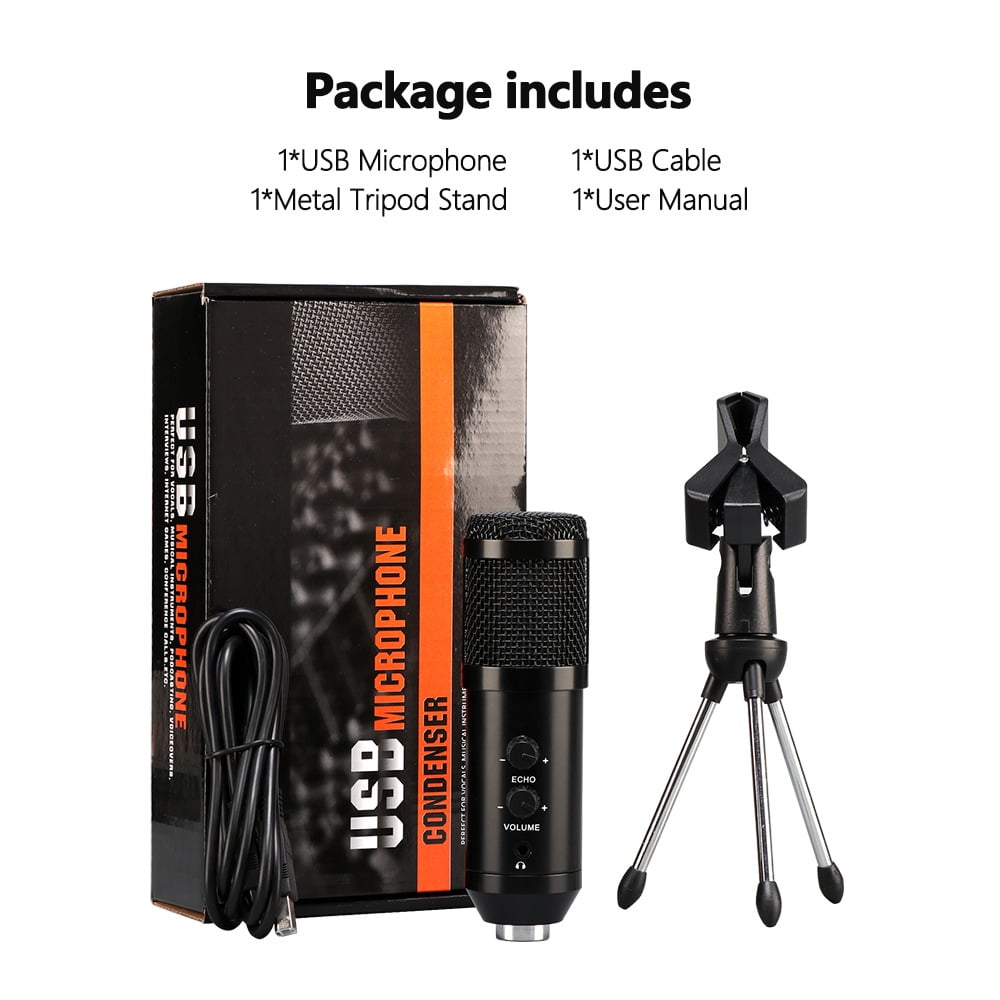 Microphone USB Plug and Play Portable Audio Condenser Recording Desk Mic Adjustable Gain,USB Computer Microphone, Tripod Stand
