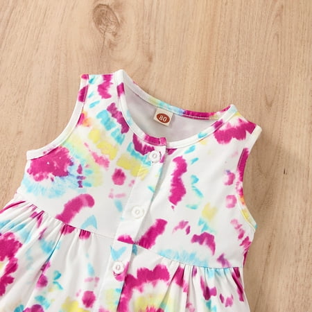 

B91xZ First Birthday Gifts For Girls Kids Girls Toddler Fashion Beach Tie Dye Prints Sleeveless Princess Girls Dress Pink Size 12-18 Months