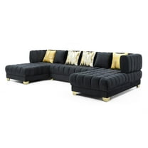 Better Home Products Marigold U-Shaped Velvet Sectional Sofa in Black