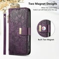thumbnail image 5 of ELEHOLD Floral Embossed Leather Wallet Case for Samsung Galaxy A36 5G with Zipper Cash Slot, Card Holder Shockproof TPU Anti-Scratch Flip Stand Wallet Case Cover With Detachable Strap , Purple, 5 of 12