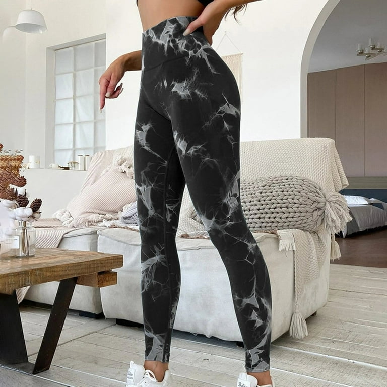 RQYYD Scrunch Butt Lift Leggings for Women Tie Dye High Waist Seamless  Workout Yoga Pants Ruched Booty Compression Tights Black L