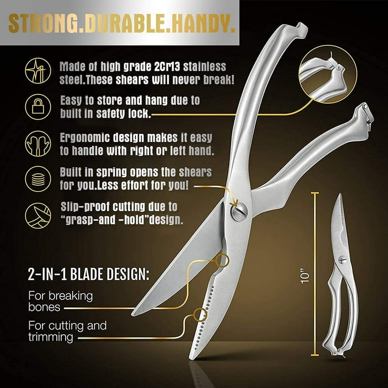 Poultry Shears, Heavy Duty Stainless Steel Kitchen Shears Premium Spring  Loaded Food Scissors with Non-slip Handle and Safety Lock, for Cutting  Bone