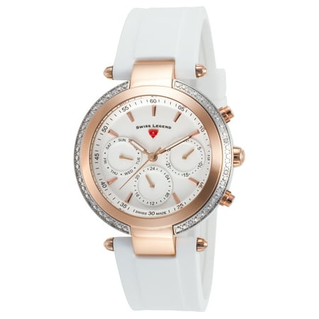 Swiss Legend 16175Sm-Sr-02-Wht Madison Diamond Multi-Function White Silicone And Dial Rose-Tone Bezel Watch