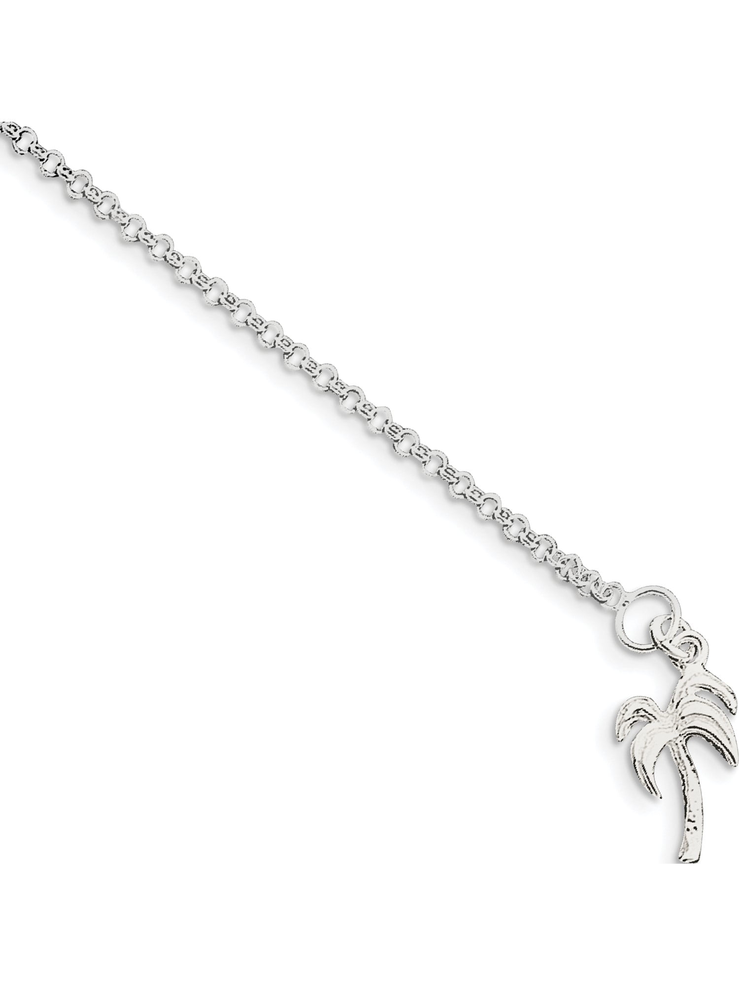 Sterling Silver 10inch Solid Polished Palm Tree Anklet