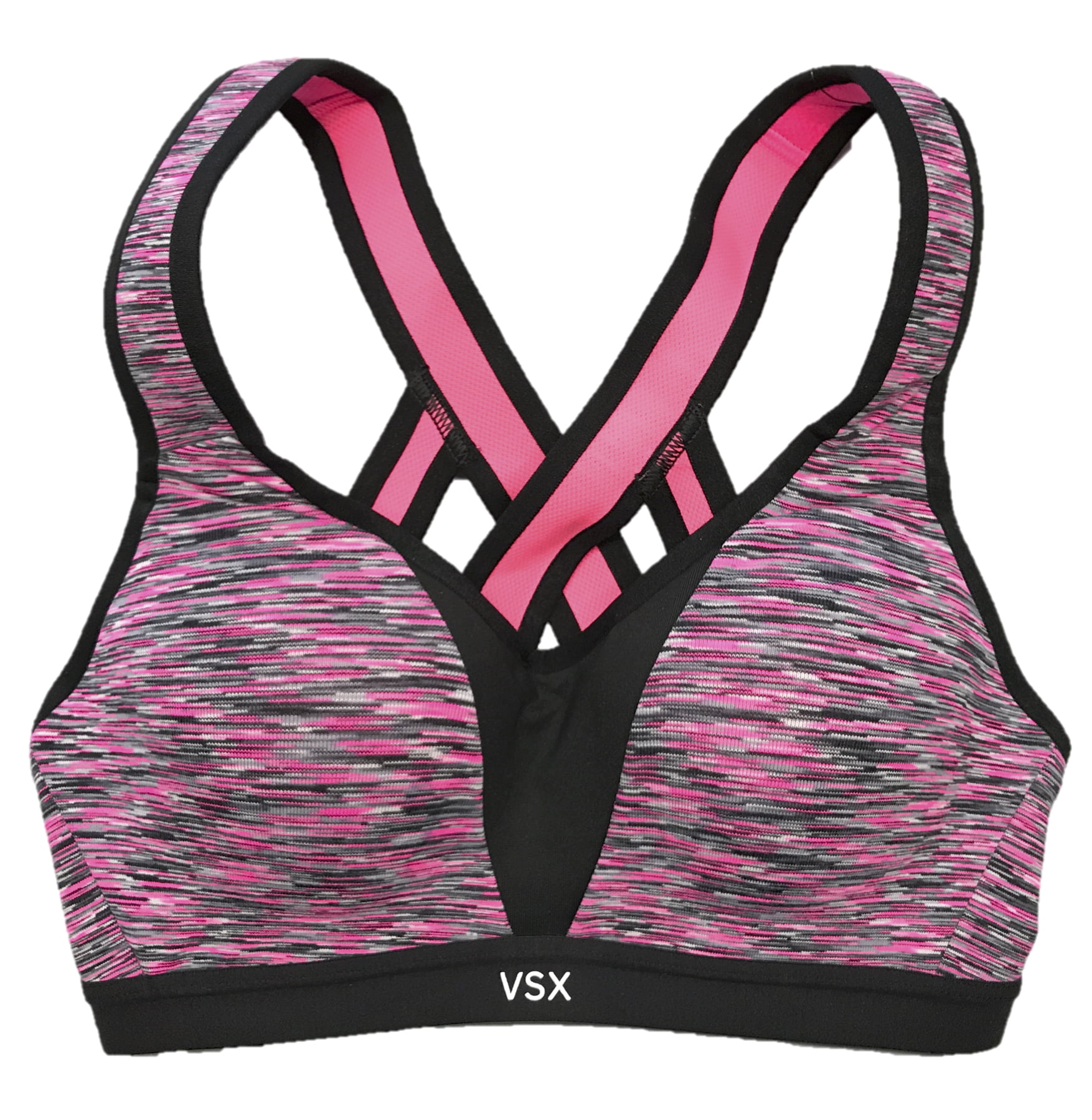 Victoria Secret Sport Strappy Back Sports Bra Womens Active Wear VSX Black Pink 