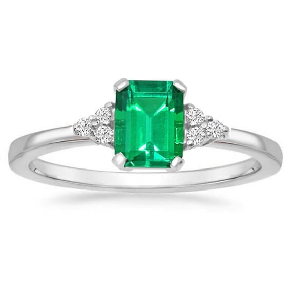 Emerald and Diamond Ring,925 Sterling Silver Emerald Cut Emerald Ring,Engagement Ring Emerald Ring,May Birthstone Ring,For Women's/Wife/Girl