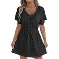 thumbnail image 1 of Vestido de Verano Casual de Moda de Resort de Mujeres Encaje Vestido de Playa con Cordón de Cintura Y Falda Atada con Arco Media Manga Cuello en V Vestido de Verano de las Mujeres, 1 of 5