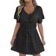 thumbnail image 1 of Vestido de Verano Casual de Moda de Resort de Mujeres Encaje Vestido de Playa con Cordón de Cintura Y Falda Atada con Arco Media Manga Cuello en V Vestido de Verano de las Mujeres, 1 of 5