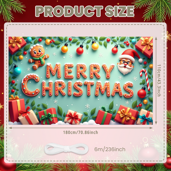 Decorative Design Christmas Banner Santa Claus Night Scene Merry Christmas for Holiday Celebration Winter Festive Event Indoor Decoration